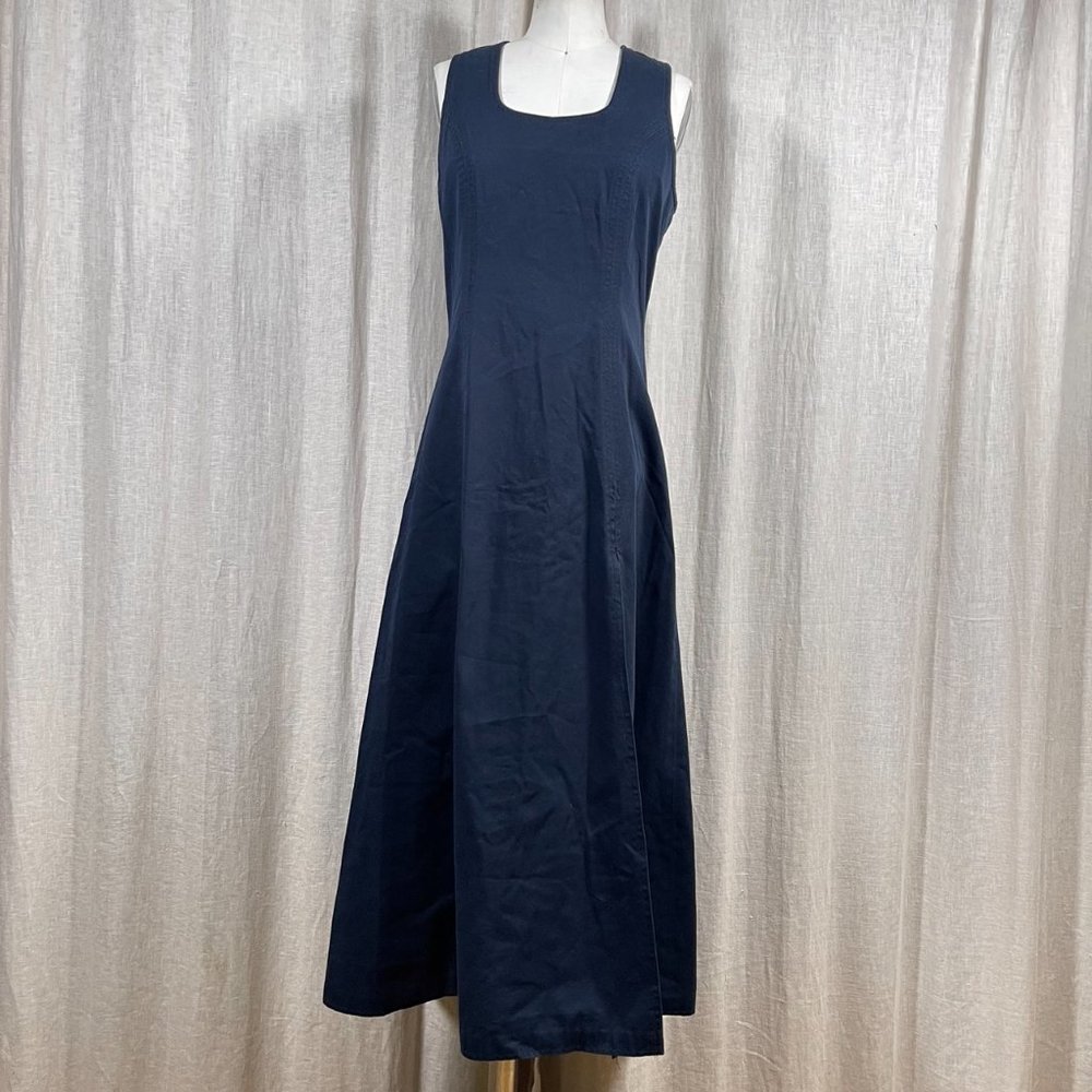 Vintage 90s/ y2k Blue Armani Jeans Maxi Dress Size 2 Wool Blend Sleeveless Slit